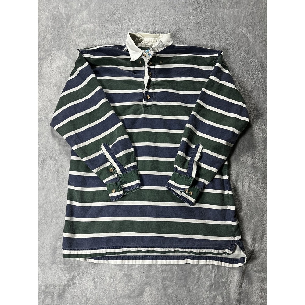VTG World Island Rugby Style Long Sleeve Botton Up Shirt Men's Large Striped